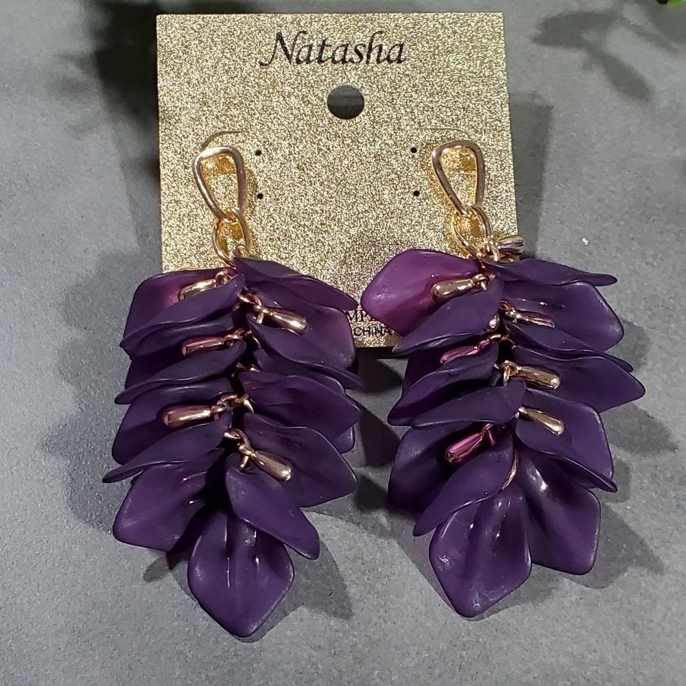 Natasha Purple Floral Statement Drop Earrings